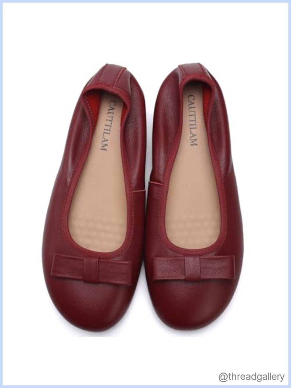 Leather Ballet Flats with Bow Detail Round Toe Comfortable Slip-On